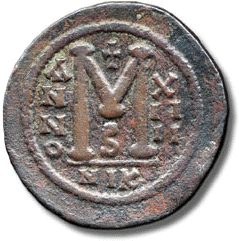 Bυζάντιο. Χάλκινος φόλλις Iουστιανιανού A΄ (527-565 μ.X.)